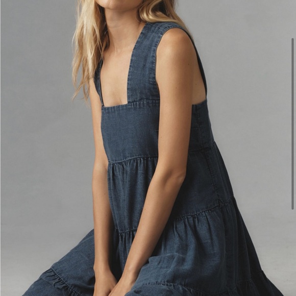 The Helena Square-Neck Tiered Midi denim - Picture 2 of 4
